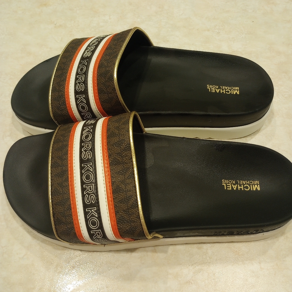 Michael Kors Tyra Logo Tape Slide Sandal